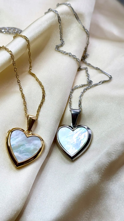 Mother of Pearl Heart Locket Necklace