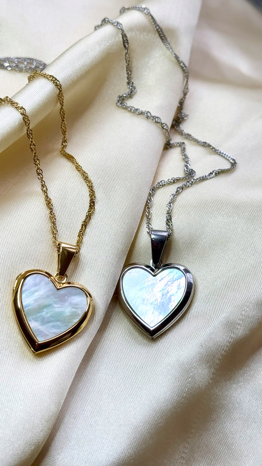 Mother of Pearl Heart Locket Necklace