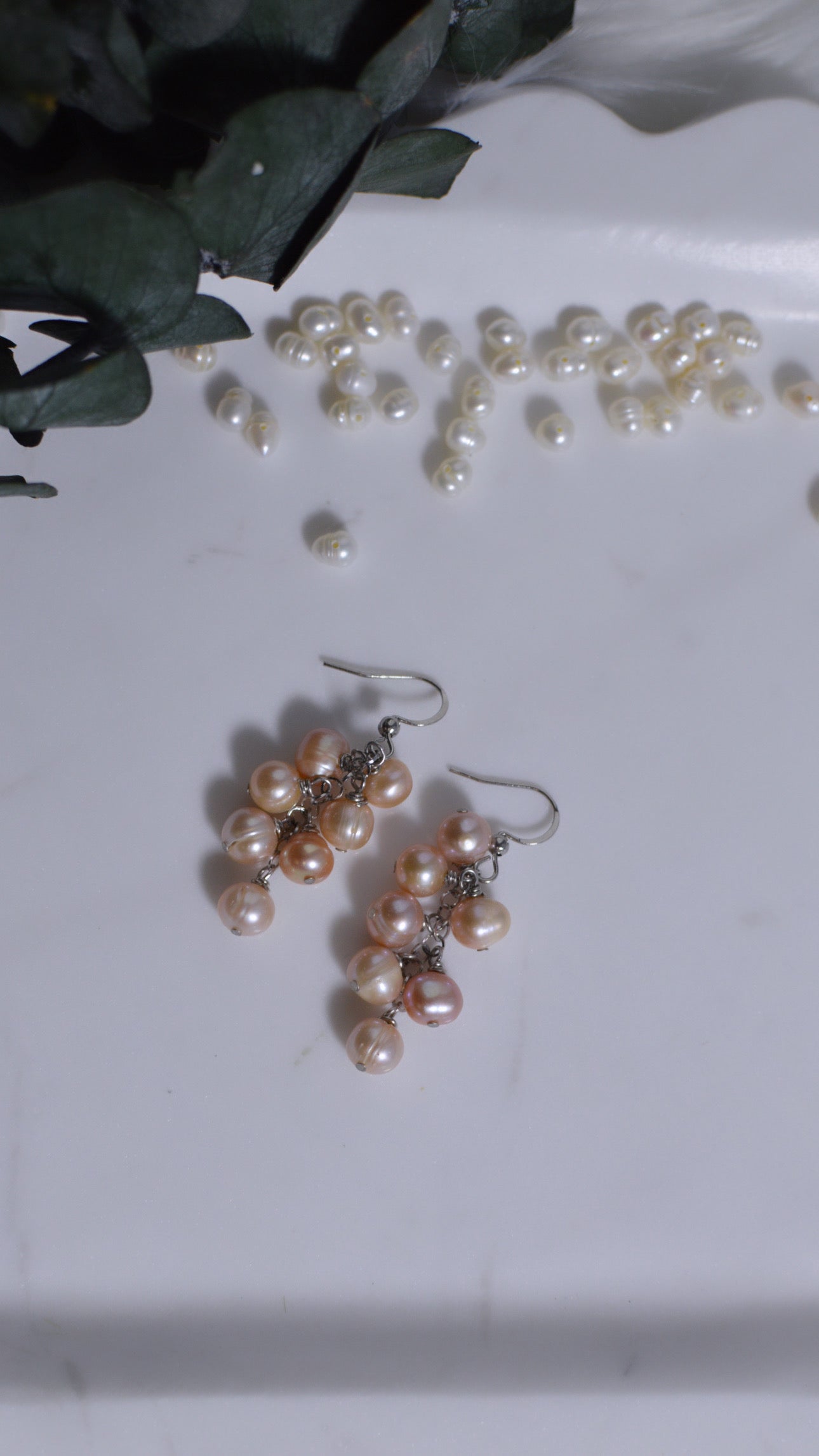 Peach Pearls Cluster Earrings