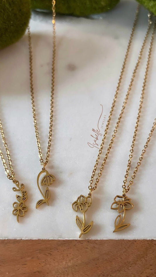 Birth Flower Necklace - Gold