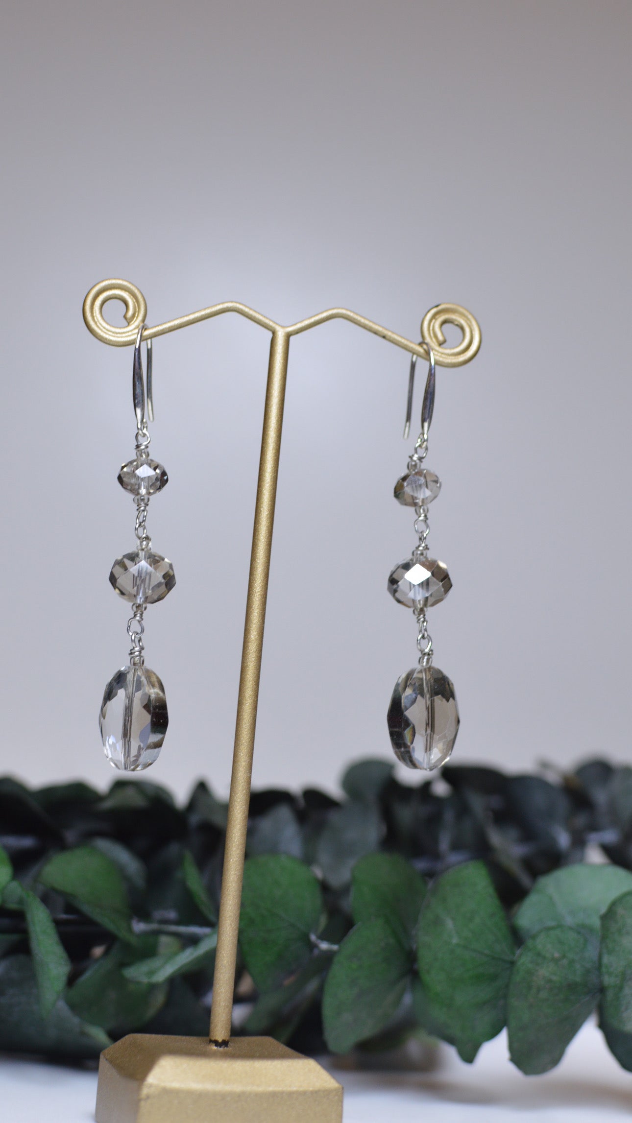 Grey Ice Faceted Crystal Earrings