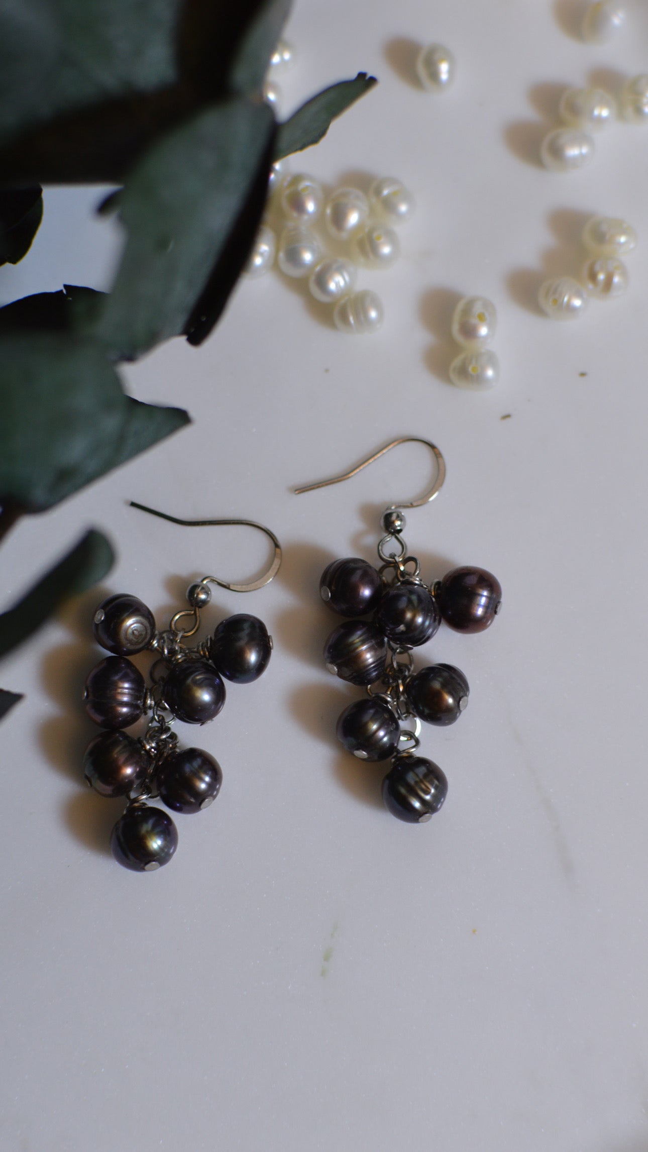 Black Pearls Cluster Earrings