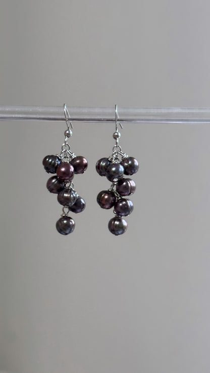 Black Pearls Cluster Earrings
