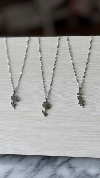 Birth Flower Necklace - Silver