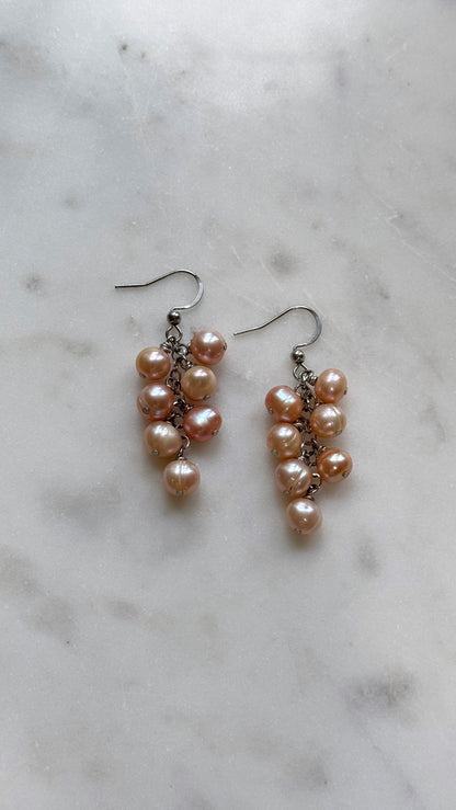 Peach Pearls Cluster Earrings