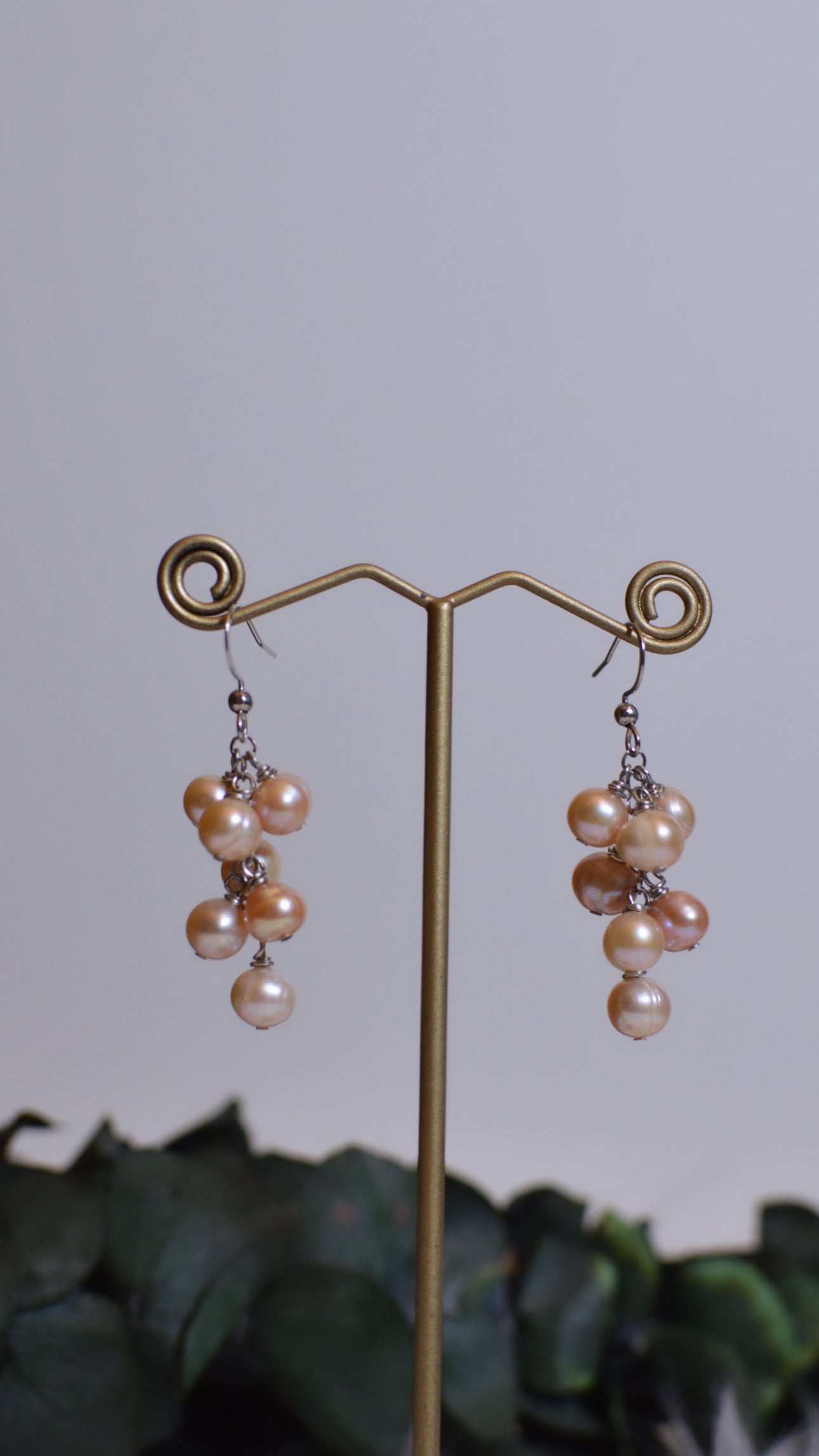 Peach Pearls Cluster Earrings