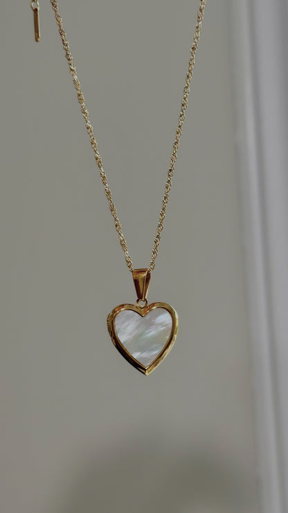 Mother of Pearl Heart Locket Necklace
