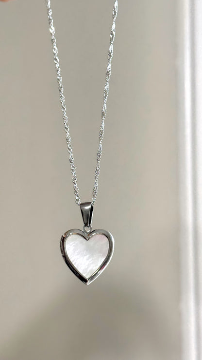 Mother of Pearl Heart Locket Necklace